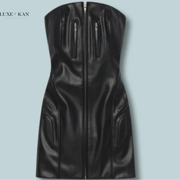 Chic Black Strapless faux Leather Dress - Picture 2 of 8